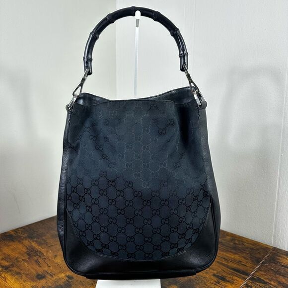 Gucci GG Monogram Bamboo Canvas Hobo Bag Large - Picture 1 of 16